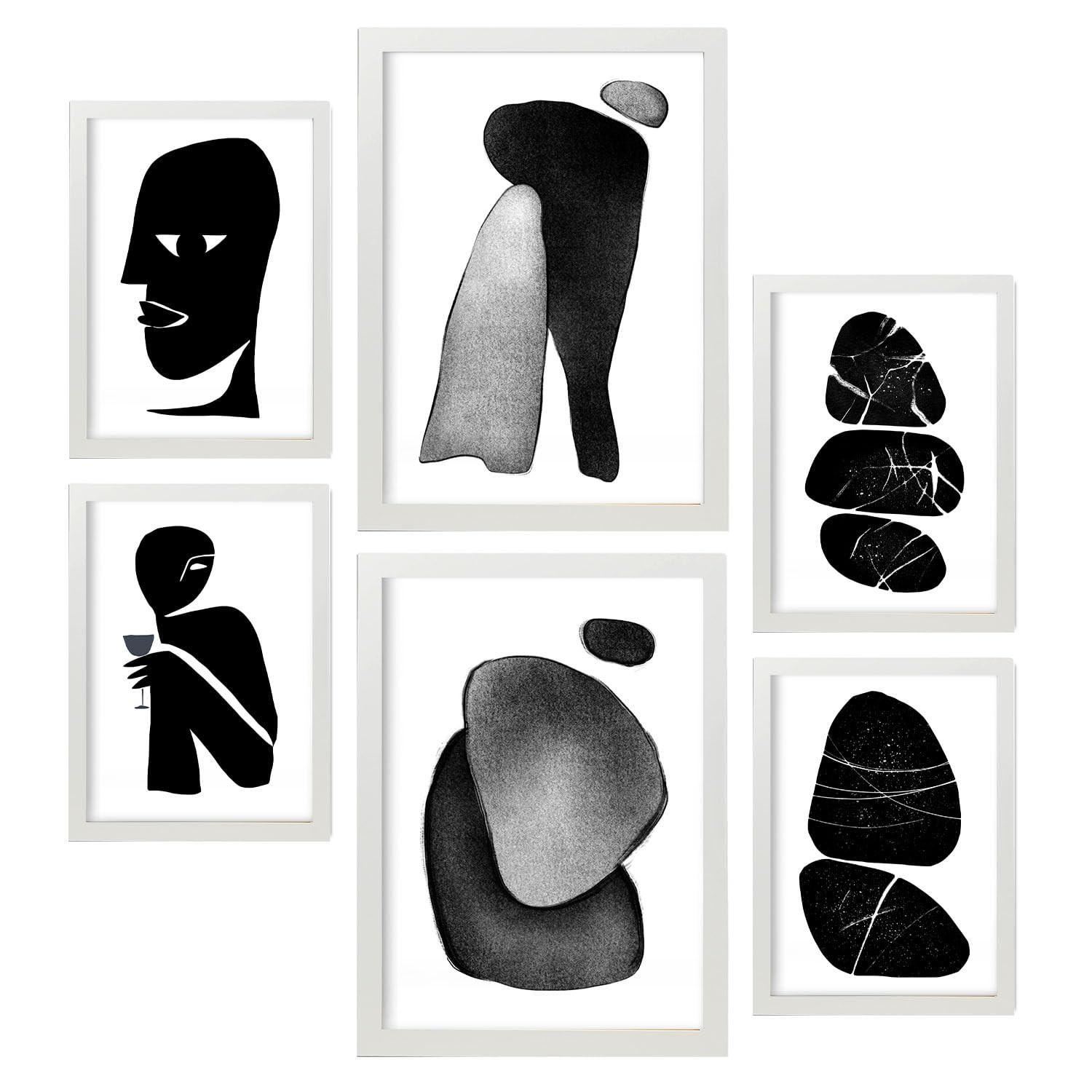 POSTER Set Mit 6 Datenlose Köpfe In Liebhaber Abstrakt Ästhetische Dekorative Gemälde Für Ihr Wohnzimmer, Schlafzimmer, Zuhause A3 & A4 Weißer Rahmen - Weiß, Papier (29/3cm) - Nacnic