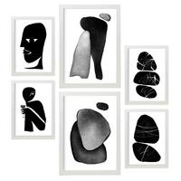 POSTER Set Mit 6 Datenlose Köpfe In Liebhaber Abstrakt Ästhetische Dekorative Gemälde Für Ihr Wohnzimmer, Schlafzimmer, Zuhause A3 & A4 Weißer Rahmen - Weiß, Papier (29/3cm) - Nacnic