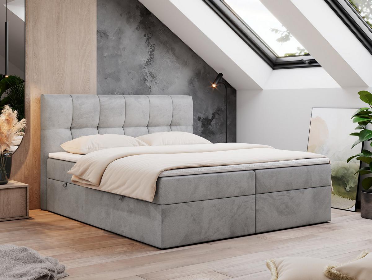 BOXBETT RICO 140/200 Hellgrau Velvet - H3 - Hellgrau, Holz/Textil (140/200cm) - MKS