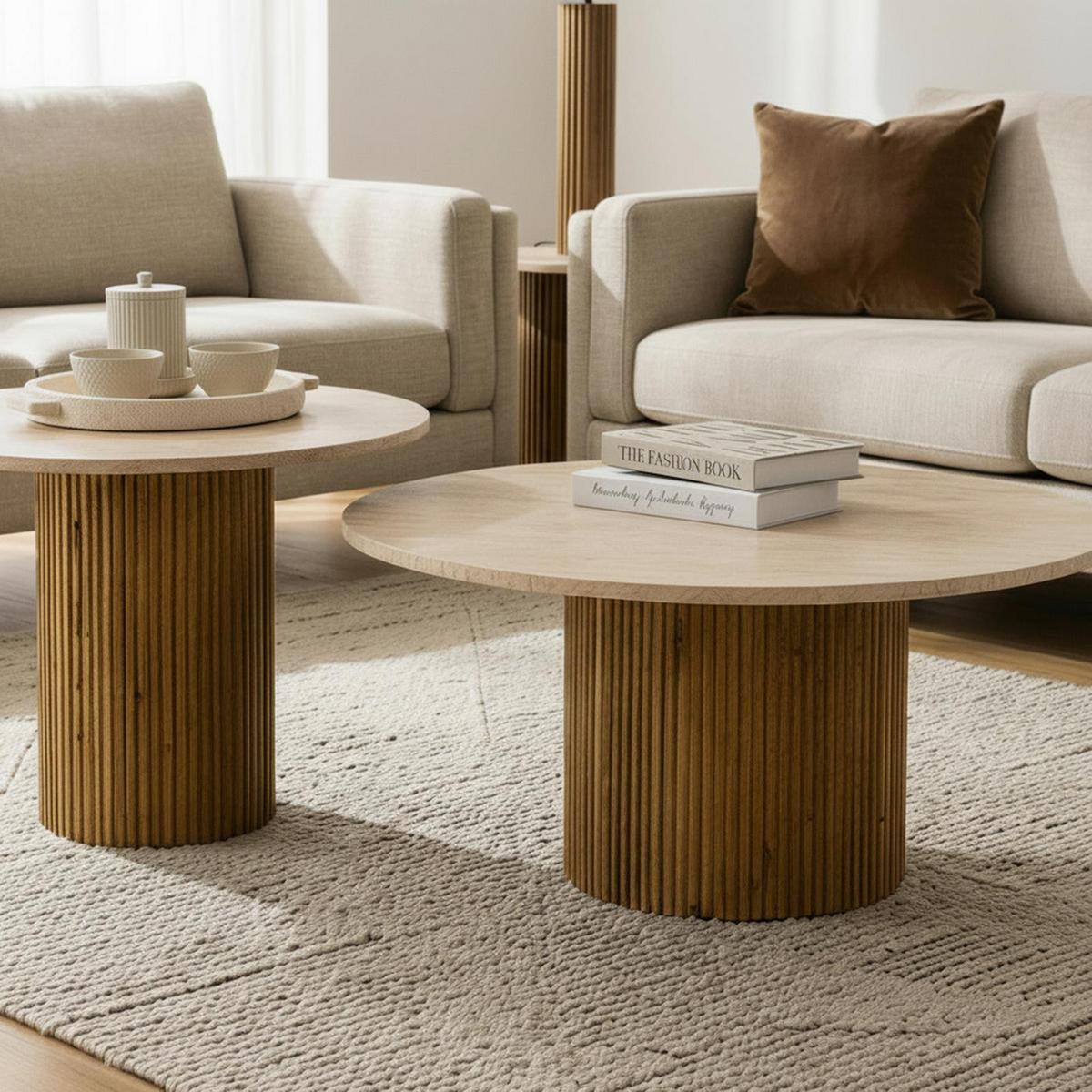 COUCHTISCHSET NARMANDA/MANDI 2er Set braun/beige - Beige/Braun, Holz/Naturmaterialen (80/80/35cm) - IDIMEX