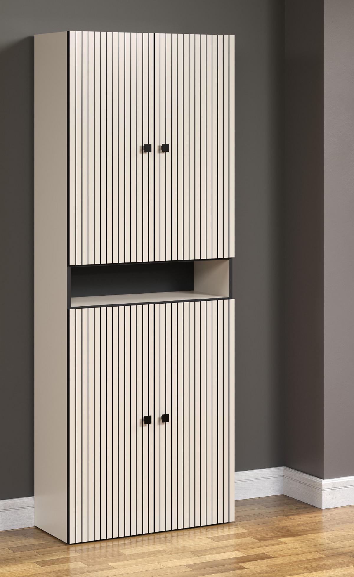 HOCHSCHRANK Kaschmir, grau 70 x 186 cm, Badschrank mit viel Stauraum - Kaschmir/Schwarz, Holzwerkstoff/Metall (70/186/31cm) - Top.Furn