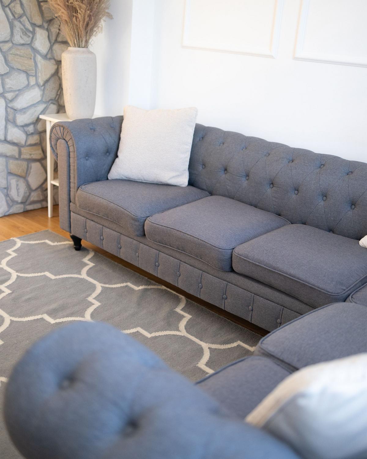 ECKSOFA Polsterbezug Schwarz linksseitig Chesterfield - Grau, Textil (280/85cm) - Beliani