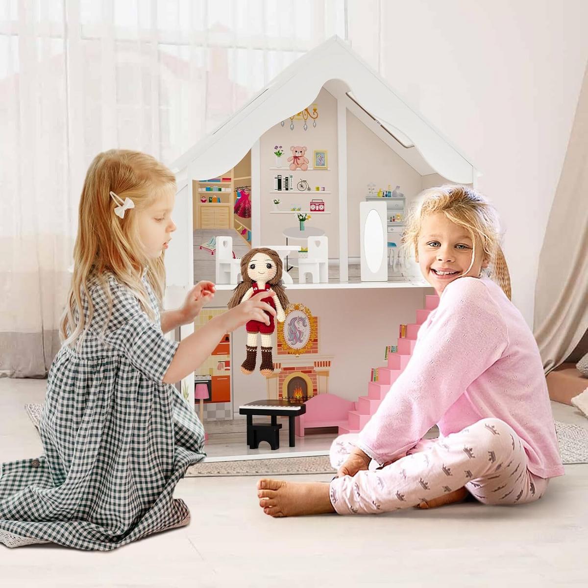 PUPPENHAUS 86cm Weiß - Weiß, Holz (81/86/30cm) - COSTWAY