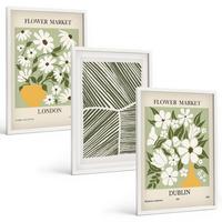 BILDER SET 3er Set - 40x60 cm Weißer Rahmen - Blumenmuster London Dublin - Weiß, Kunststoff (40/60cm) - TULUP
