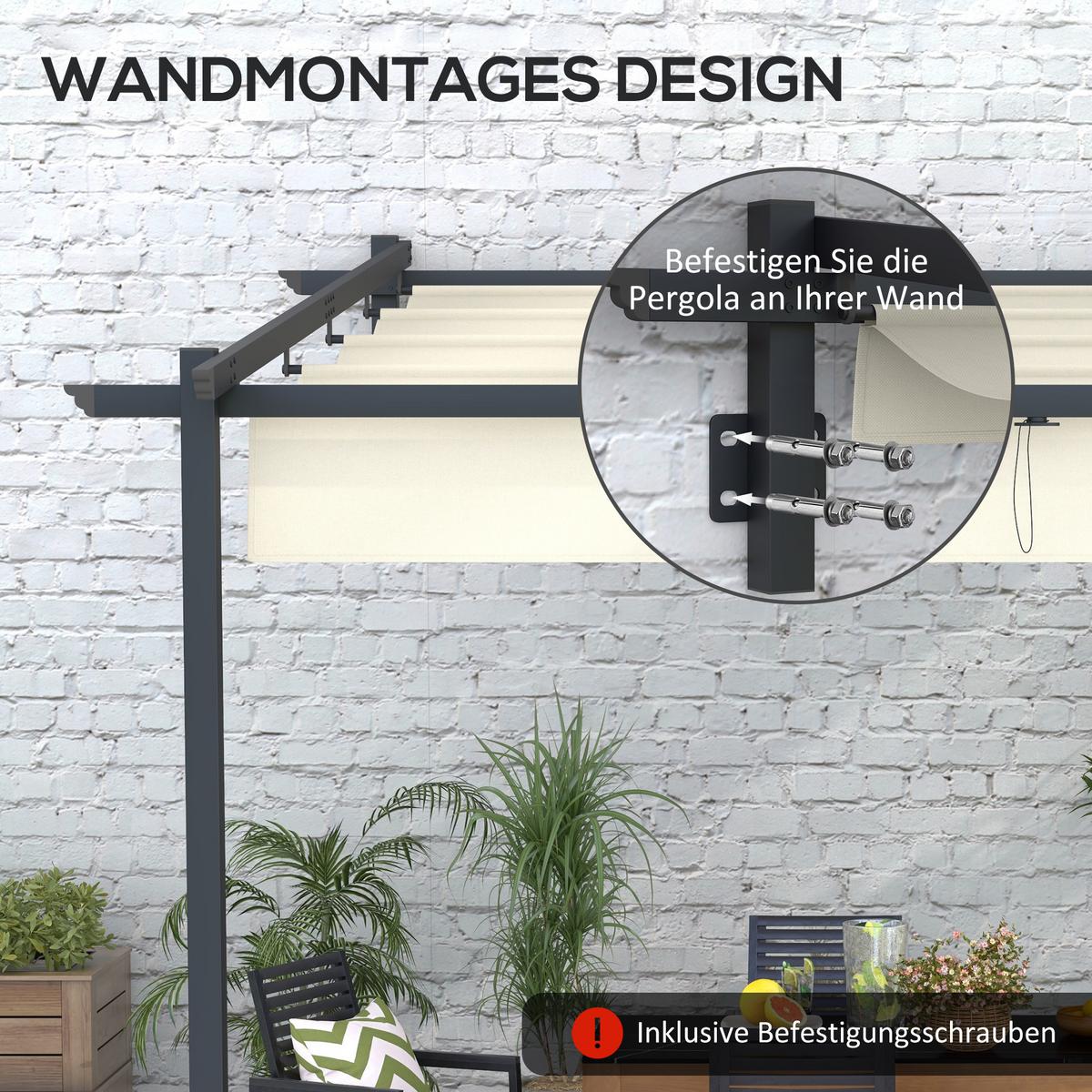 PERGOLA Winddicht Stahl+Polyester Crème - Creme, Metall (297/230/297cm) - Outsunny