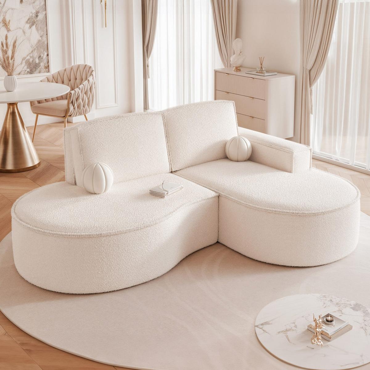 ECKSOFA SOFIA Bouclé-Stoff in Weiß - Weiß, Holzwerkstoff/Kunststoff (210/157cm) - Idohome