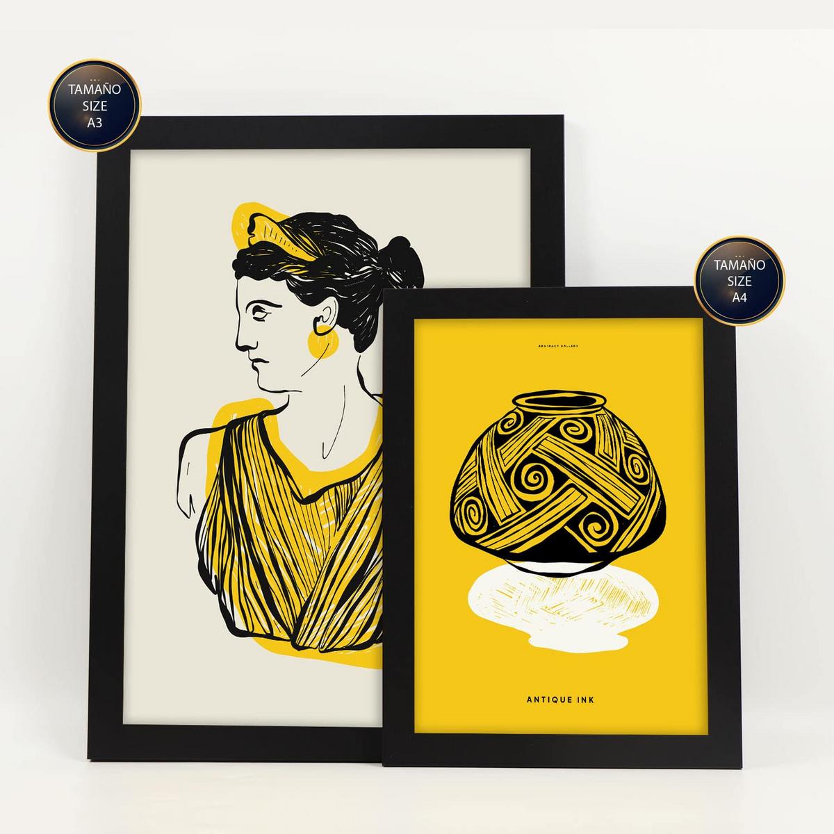 POSTER Set Mit 6 In Schwarzer Tinte Profile Von Der Griechischen Mythologie Inspirierte Drucke Für Innenarchitektur A3 & A4 Schwarzer Rahmen - Schwarz, Papier (29/3cm) - Nacnic