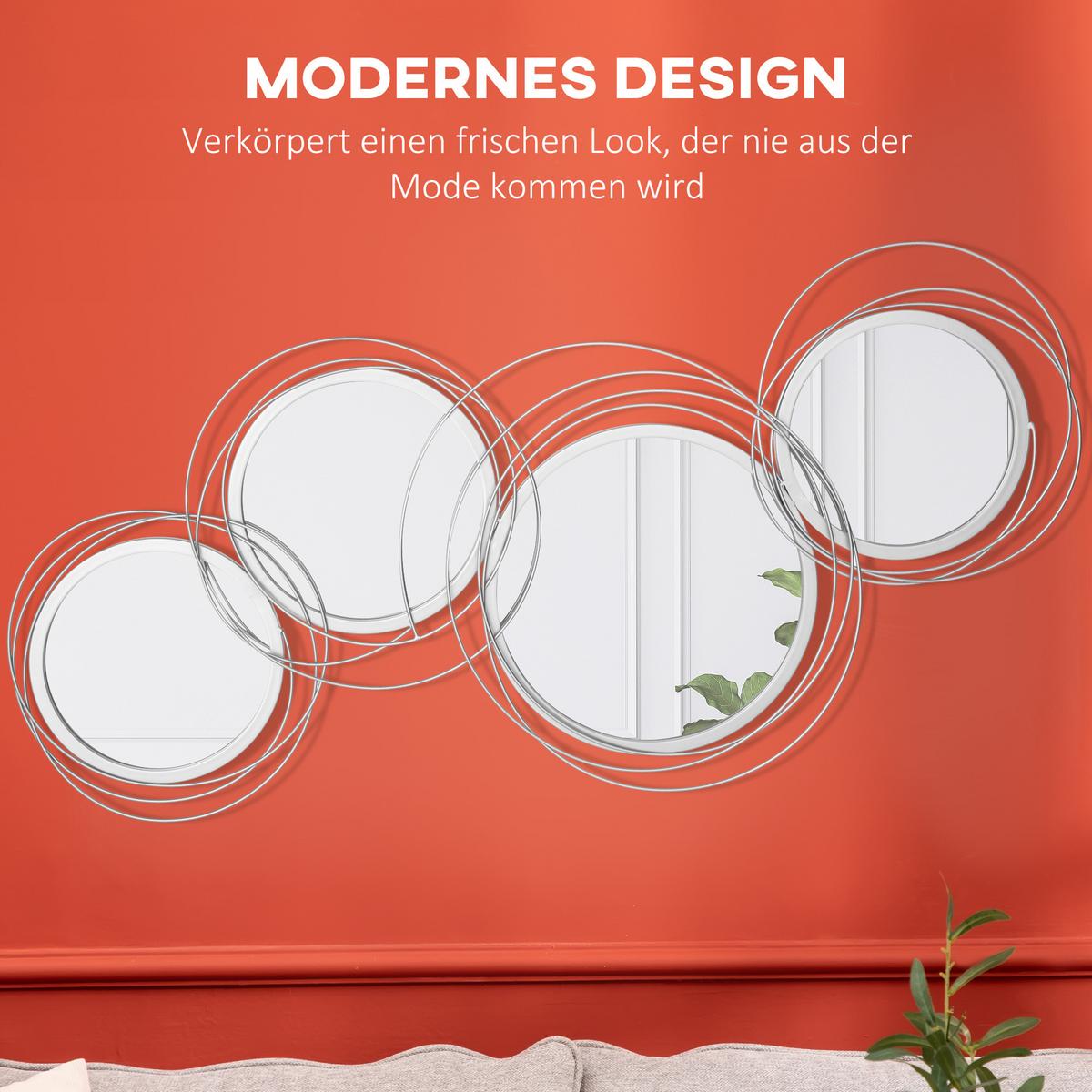 4ER Set Spiegel für Wanddekoration, Wanddekoration mit 4 runden Spiegeln Metall - Silberfarben, Metall (4/56/107cm) - HOMCOM