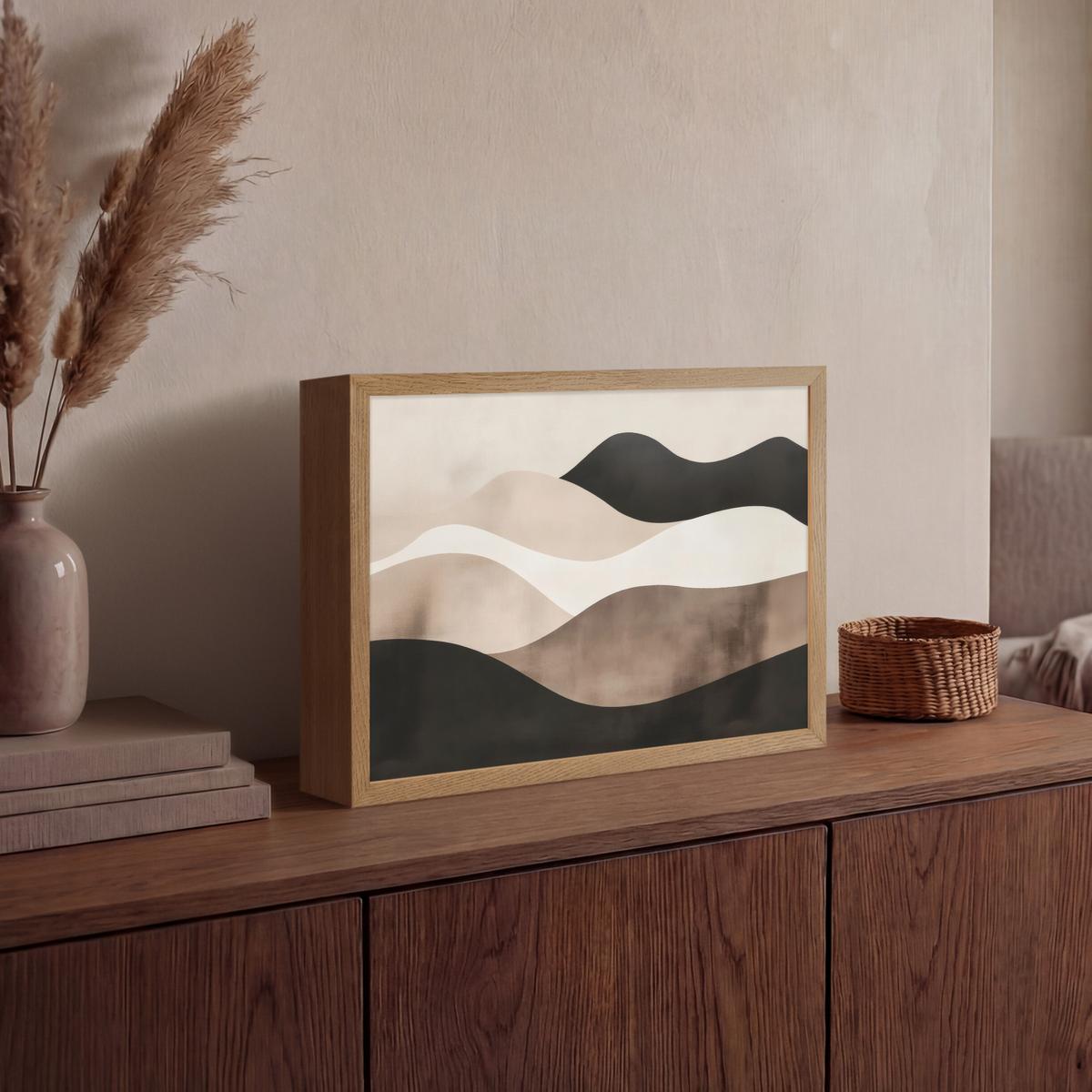 WANDLEUCHTE MIT AKKU Abstrakt - Landschaft - Wellen - Cremefarben 40x30 cm - Graubraun, Holzwerkstoff (40/30/8cm) - OnlyWow
