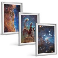 BILDER SET 3er Set - 40x60 cm Silberner Rahmen - Weltraumlandschaften von Galaxien - Silberfarben, Kunststoff (40/60cm) - TULUP