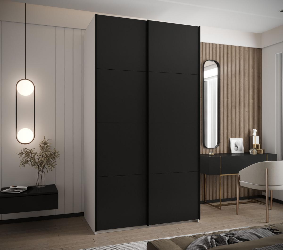 SCHWEBETÜRENSCHRANK 245,5/130/64 2-türig - Schwarz/Weiß, Holz/Metall (130/245/64cm) - Abiks Möbel