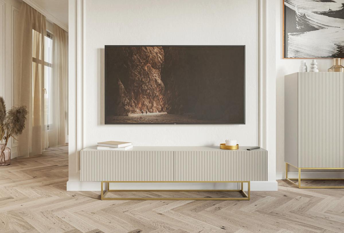 TV-SCHRANK Veldio Graubeige mit goldenen Metallbeinen 175 cm - Greige/Goldfarben, Holzwerkstoff/Metall (175/46.5/31.6cm) - Selsey