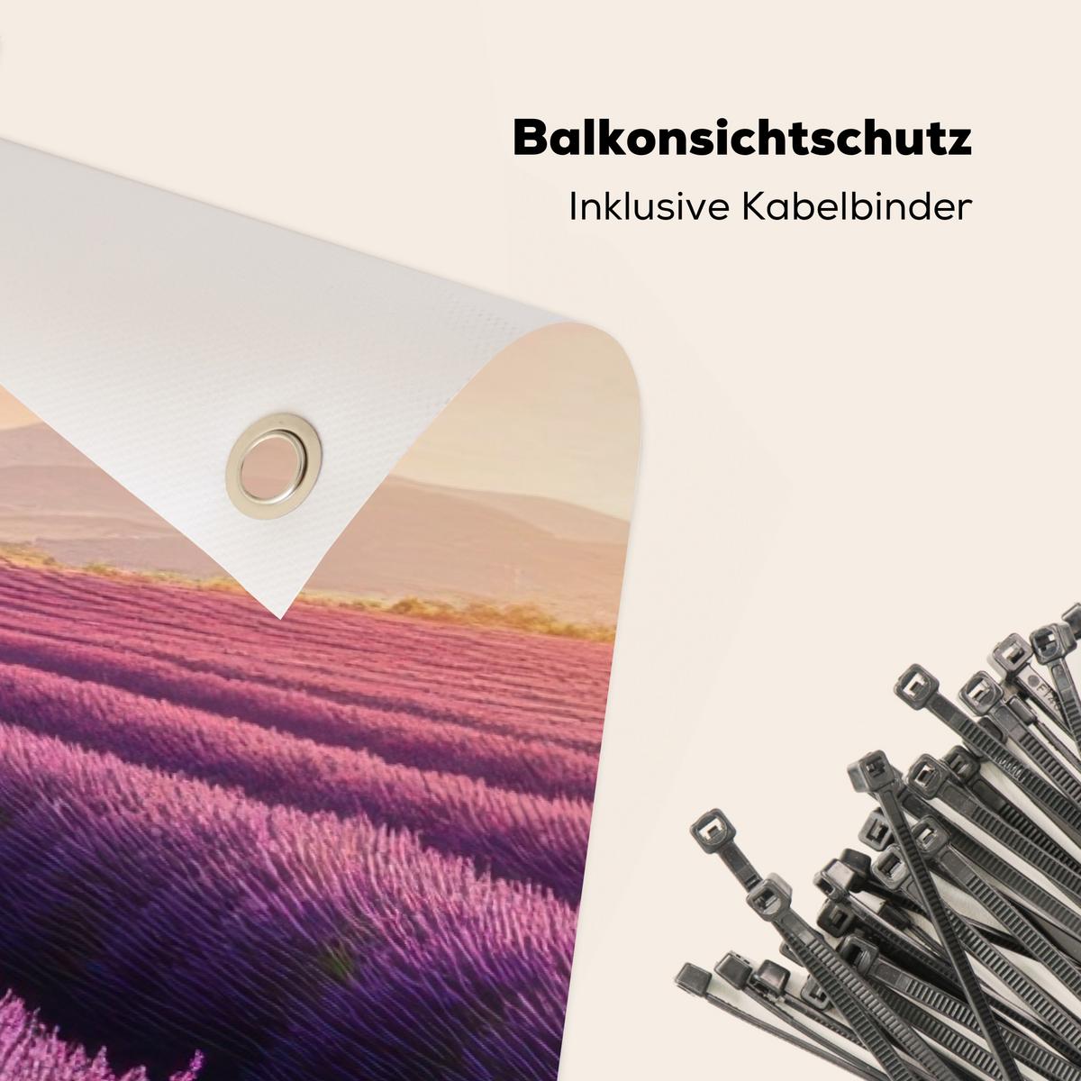 BALKON-SICHTSCHUTZ Lavendelfeld - Sonnenuntergang - Lila - Blumen Witterungsbeständig 200x90 cm - Violett, Kunststoff (200/90cm) - MuchoWow