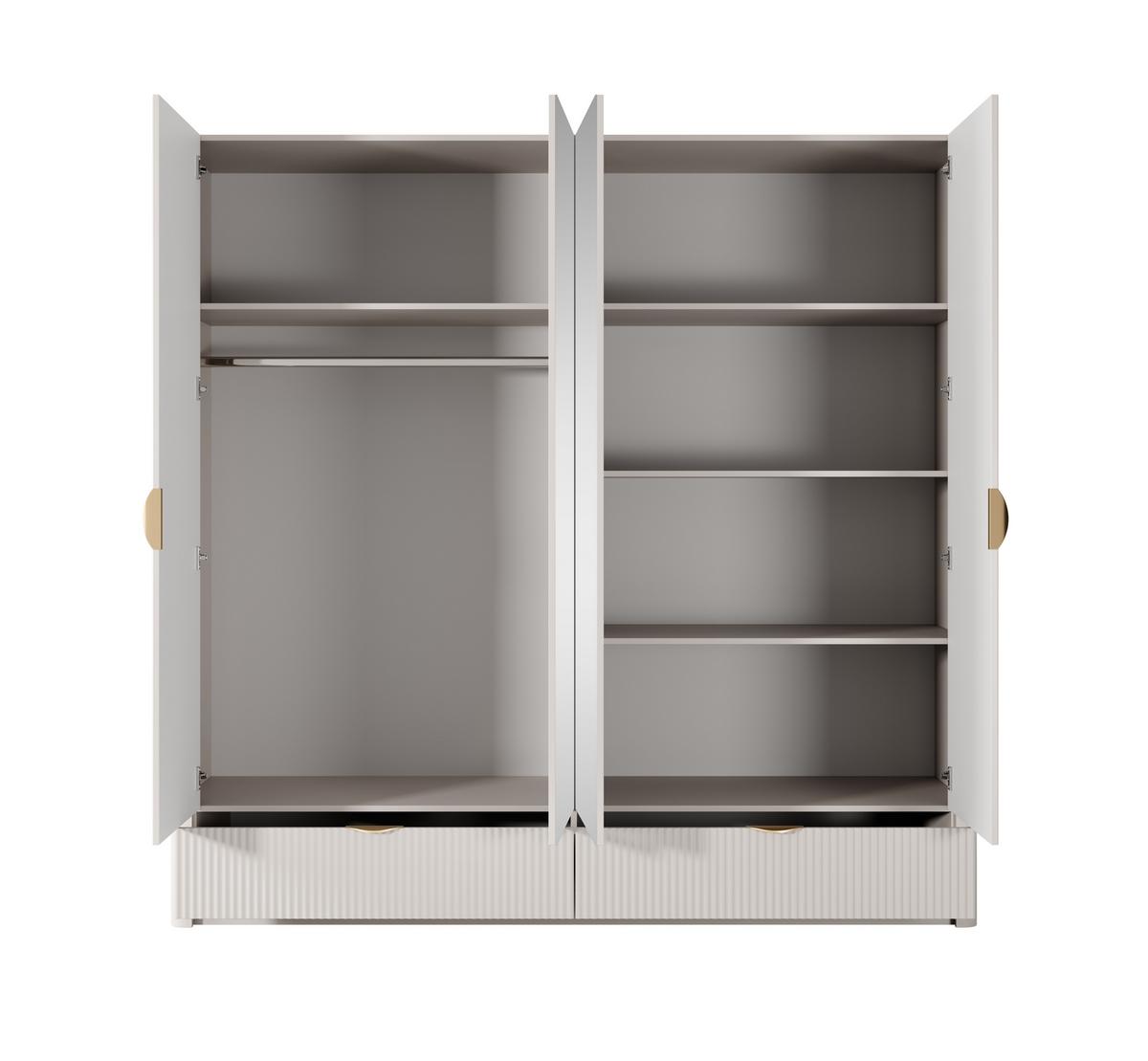 KLEIDERSCHRANK Vespasia 4T 2S Beige 213/208,4/54,6 cm – Geriffelten Fronten - Beige, Holzwerkstoff (213/208.4/54.6cm) - AX Living