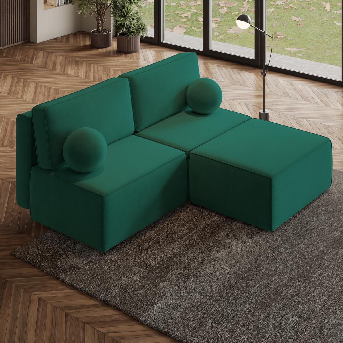 ECKSOFA VARNA M Grün Velours-Stoff mit Schlaffunktion - Grau/Grün, Holz/Kunststoff (196/158cm) - MASSENO
