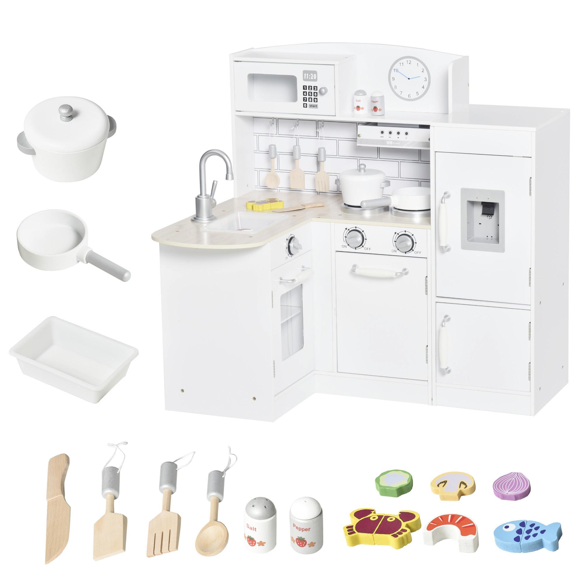 KINDERKÜCHE Spielküche mit elektronischem Wasserspender, Backofen, Weiß - Weiß, Holzwerkstoff (86/64/84.5cm) - HOMCOM