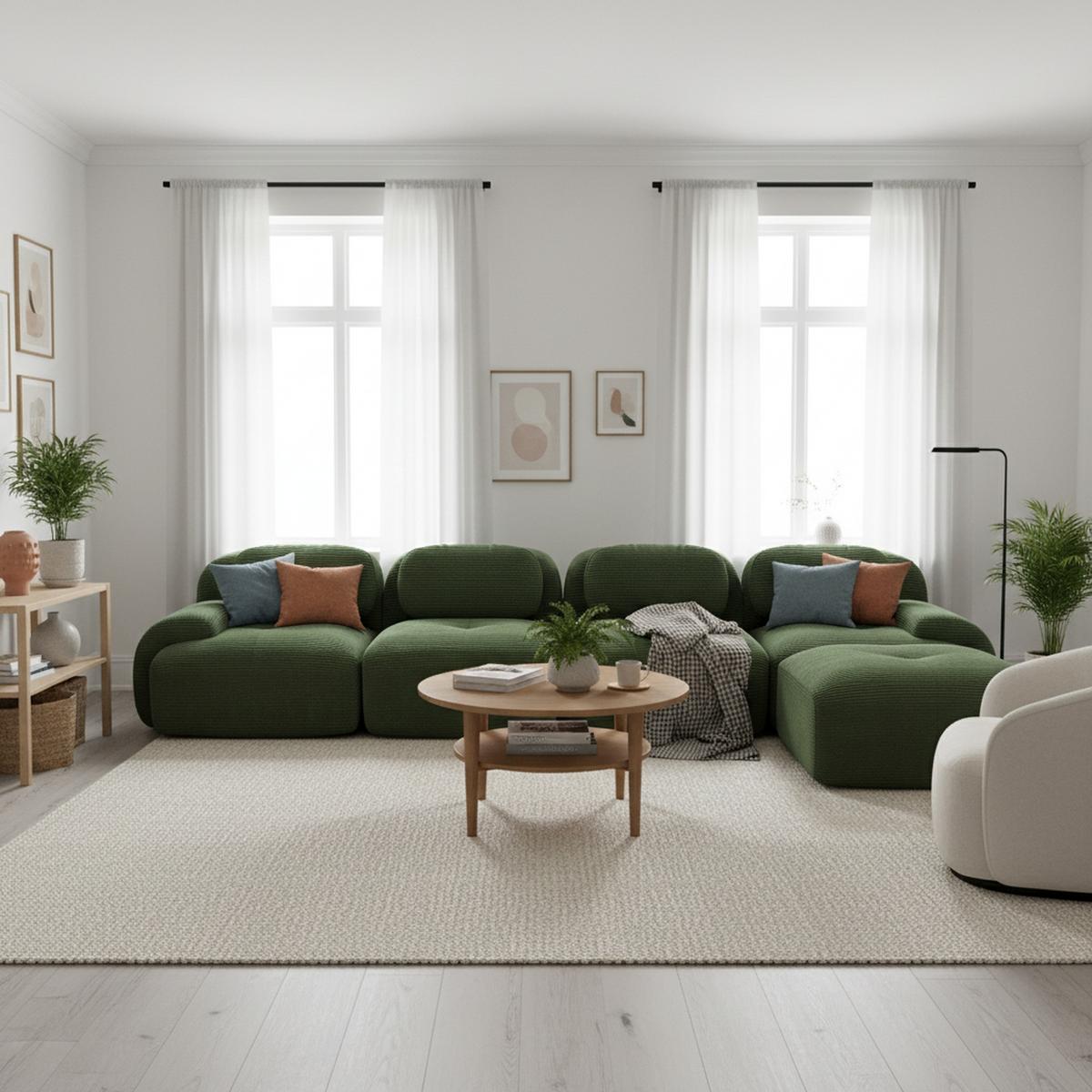 ECKSOFA 4-Sitzer in Premium-Cord Montagefrei & Rutschfest - Grün, Textil (388/178cm) - Urban Meuble