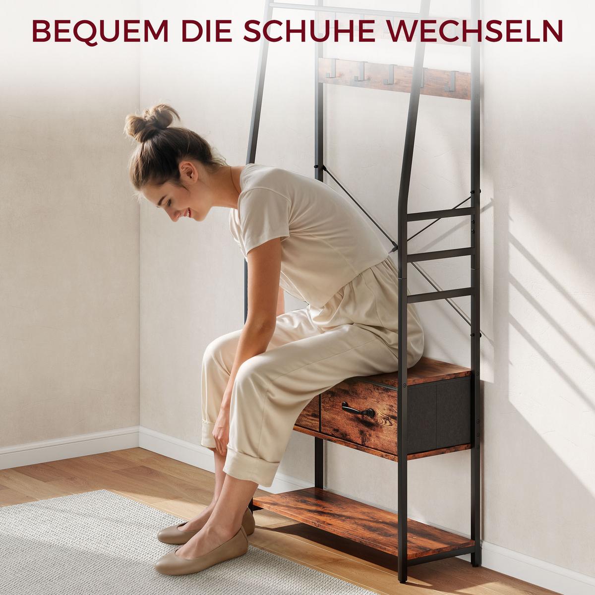 GARDEROBENSTÄNDER Spanplatte Metall Rustikal-Braun - Schwarz/Braun, Holzwerkstoff/Metall (30/180/80cm) - HOMCOM