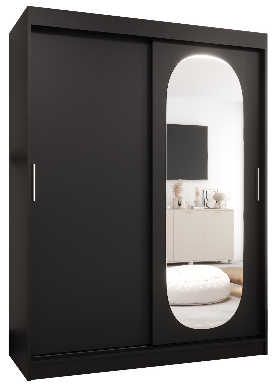 SCHIEBETÜRENSCHRANK mit Spiegel ROYAL 200/150/62 2-türig - Silberfarben/Schwarz, Holz (150/62/150cm) - MÖBEL KRYSPOL