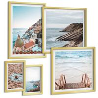 BILDER SET 5er Set - 50x50 cm & 20x30 cm & 40x60 cm Goldrahmen - Berglandschaften und Wasserfälle - Goldfarben, Kunststoff (40/60cm) - TULUP