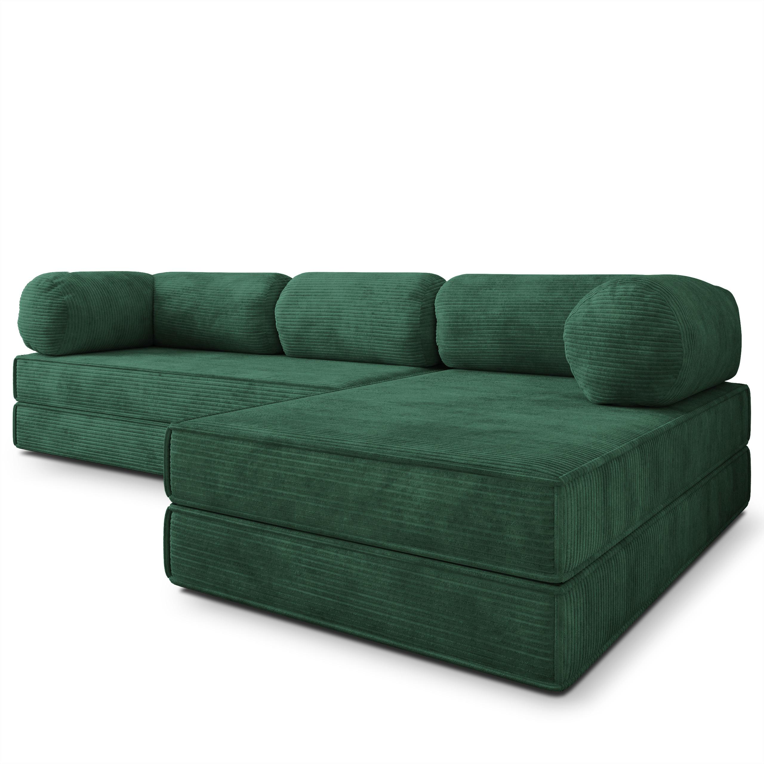 ECKSOFA ETERA modulares Boneless Sofa mit Schlaffunktion Grün Kordstoff - Grün, Textil (270/160cm) - MASSENO