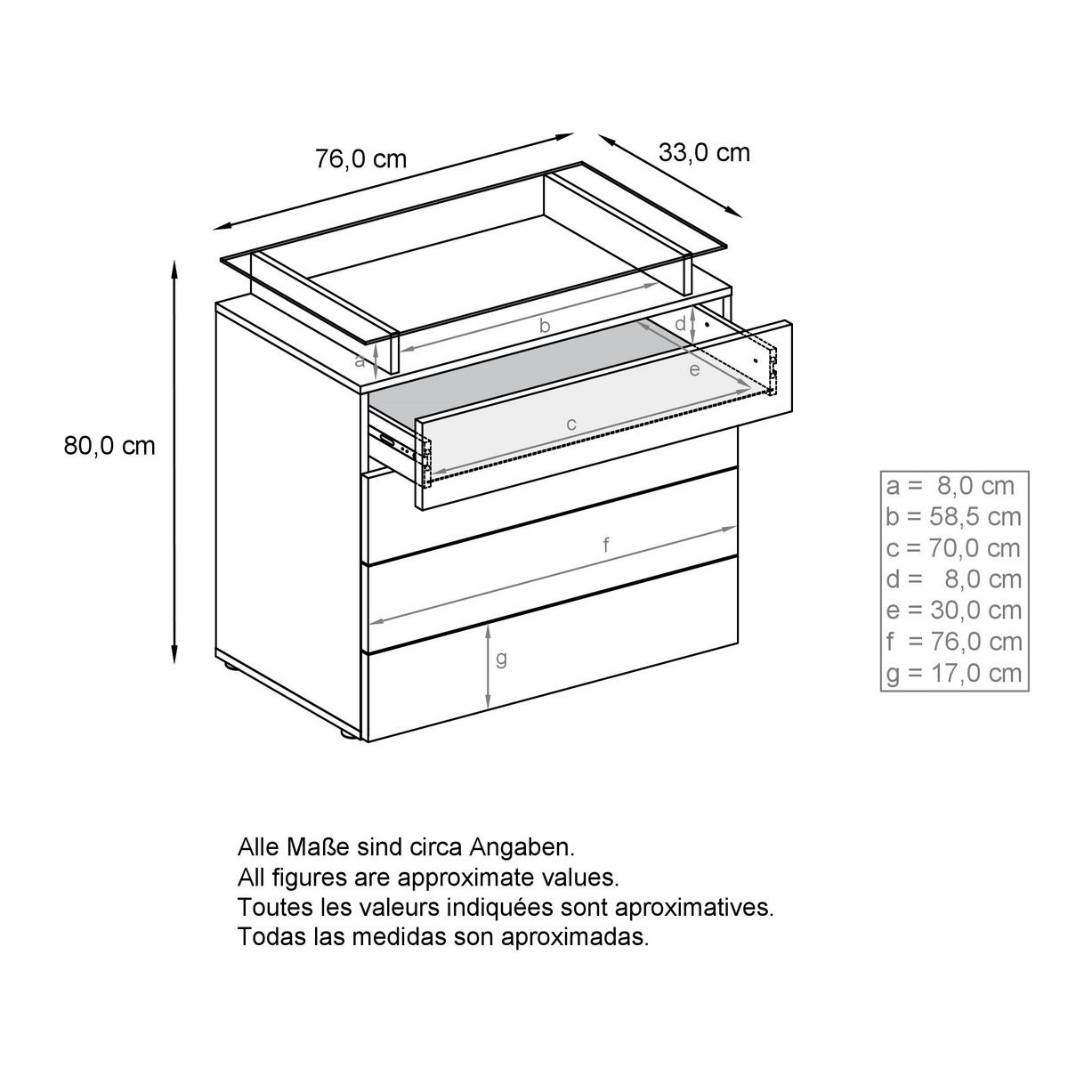 KOMMODE Pavos Anthrazit matt / Eiche Evoke - Eichefarben/Anthrazit, Holzwerkstoff (76/80/33cm) - Vladon