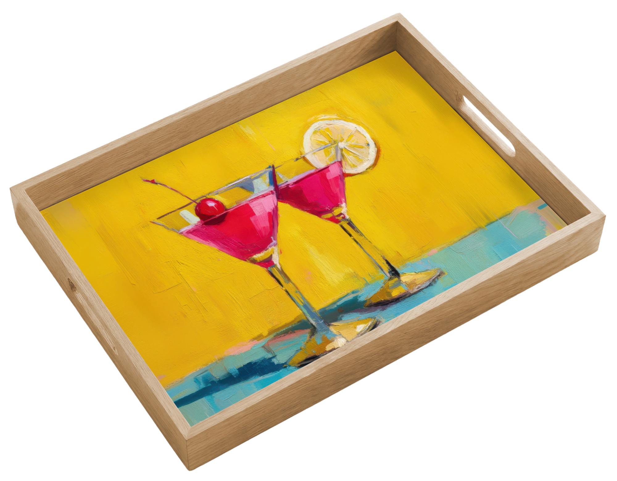 TABLETT Gläser - Cocktail - Zitrone - Kirsche 50x35 cm - Gelb, Holz (50/5/5cm) - OnlyWow
