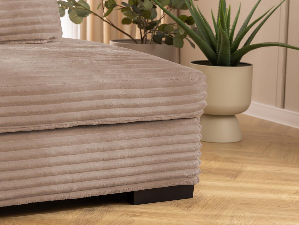 ECKSOFA Wolke mit tiefer Sitzfläche, Schlaffunktion und praktischem Bettkasten aus weichem Beige Cordstoff - Schwarz/Cappuccino, Holz/Kunststoff (162/225cm) - S-Style