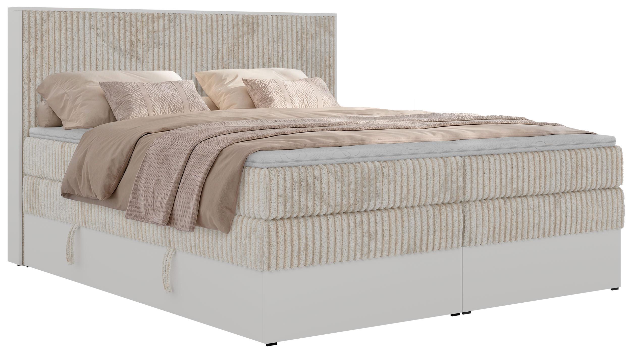BOXSPRINGBETT TRAVIT KING 160/200 - Beige Cord - Topper T25 - H3 - Beige/Schwarz, Kunststoff/Textil (160/200cm) - MKS