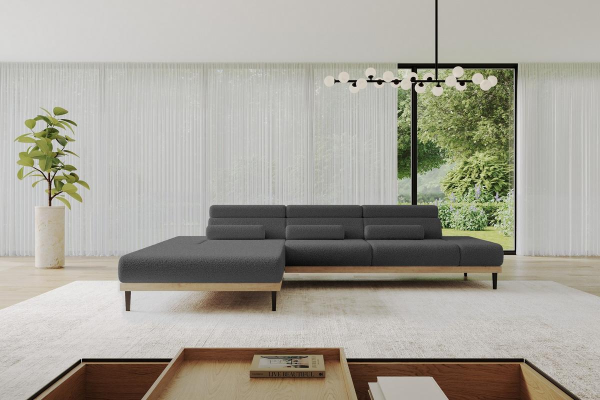 ELEKTRISCHES ECKSOFA Links MONA 316x205x85 Grau Bouclé - Silberfarben/Grau, Holzwerkstoff/Textil (316/205cm) - ALTDECOR