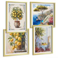 BILDER SET 4er Set - 50x50 cm & 40x60 cm Goldrahmen - Zitronenbäume in der Sonne - Goldfarben, Kunststoff (50/50cm) - TULUP