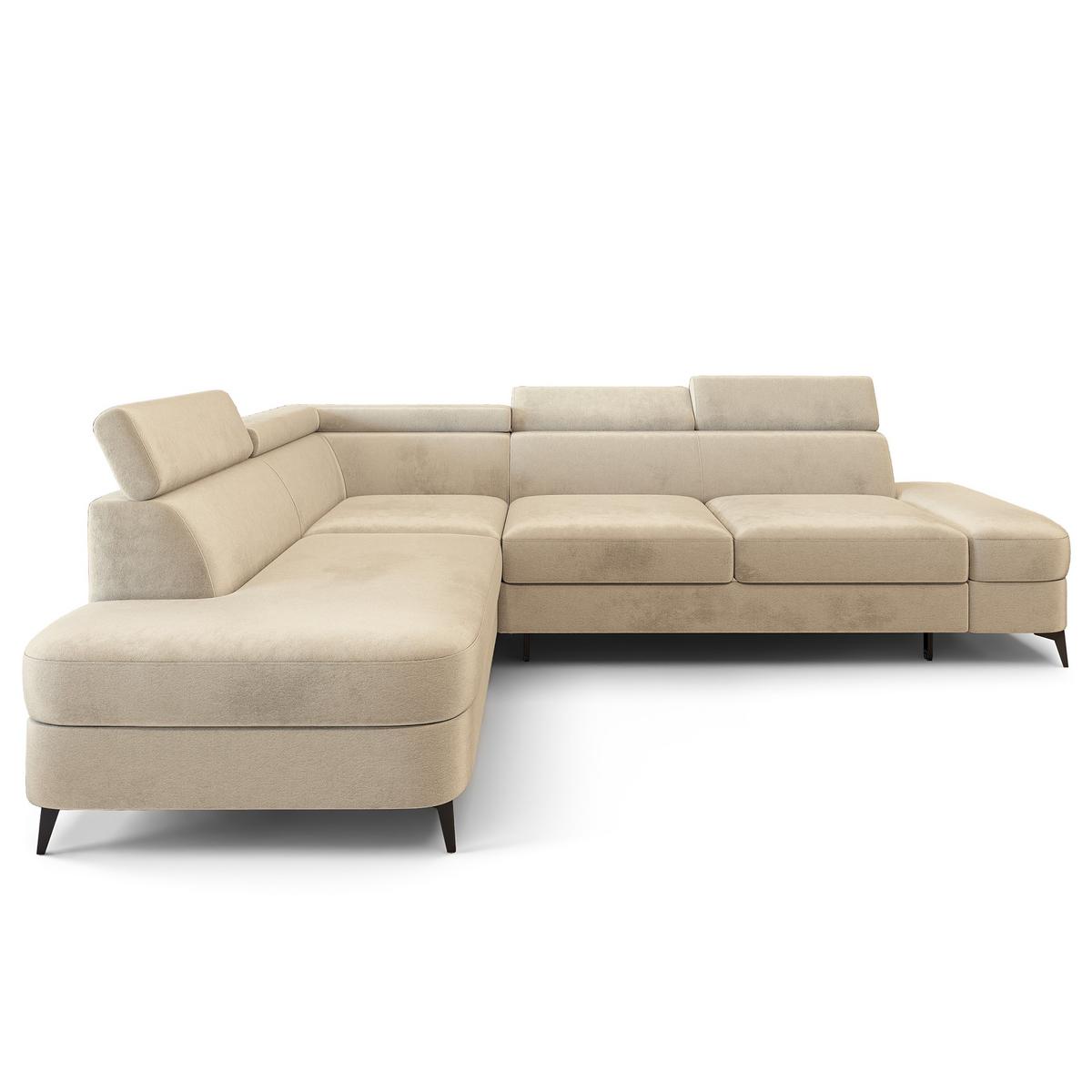 ECKSOFA AVISE M L-S Creme Velours-Stoff mit Schlaffunktion - Creme, Holzwerkstoff/Textil (268/195cm) - MASSENO
