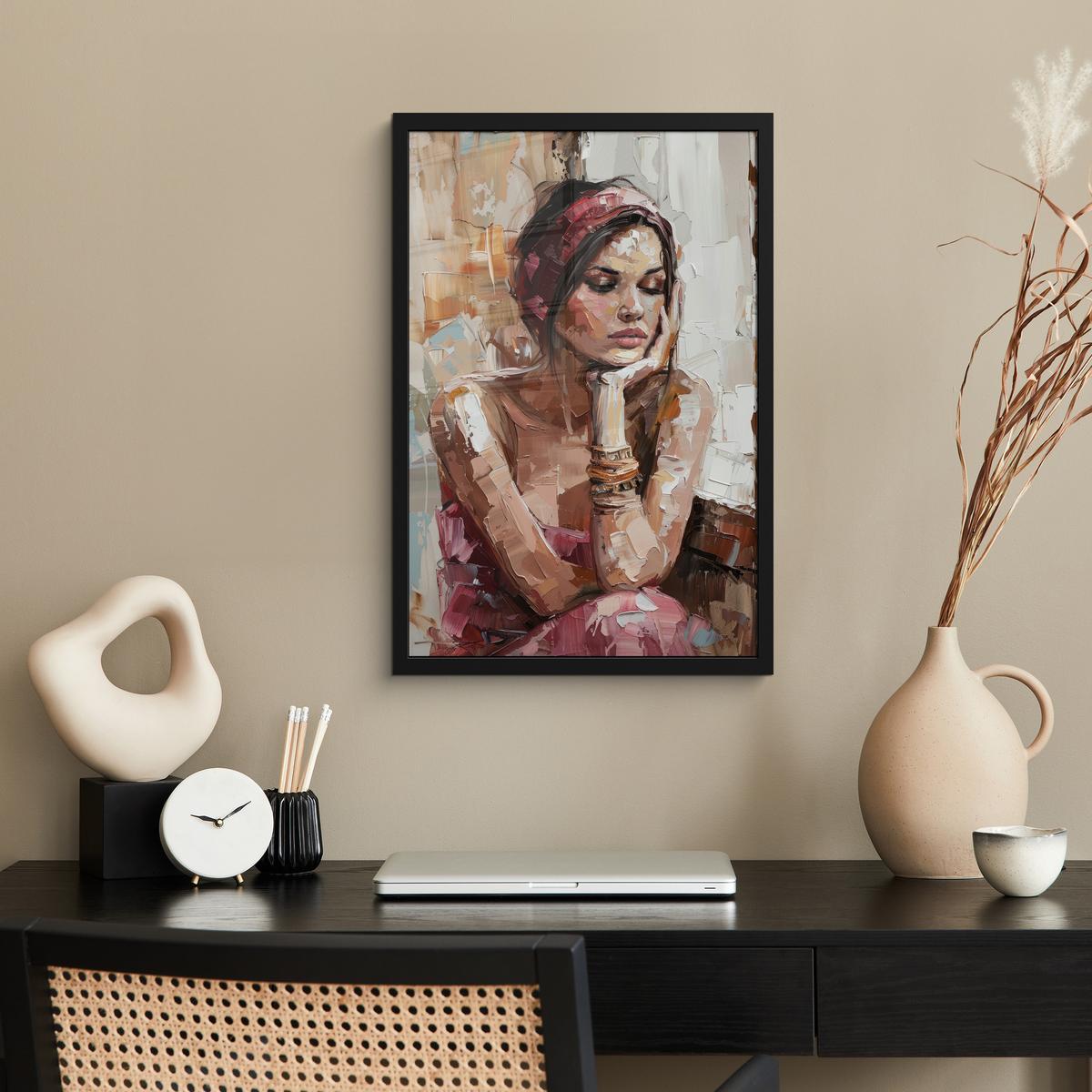 POSTER MIT RAHMEN Frau - Lackierung - Porträt - Modern Bilder mit Rahmen 40x60 cm - Altrosa, Papier (40/60cm) - MuchoWow