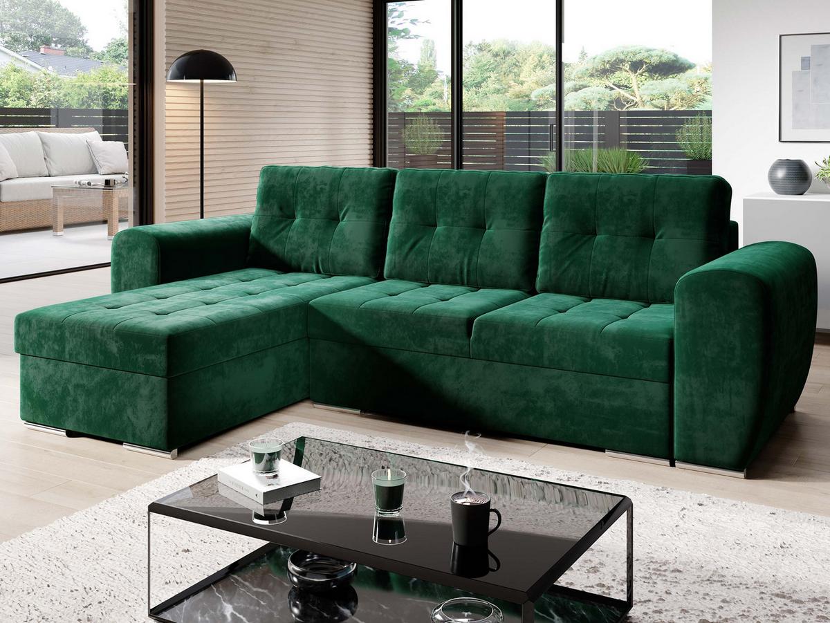 ECKSOFA Bari - Smaragdgrün/Silberfarben, Holz/Textil (256/157cm) - MIRJAN24