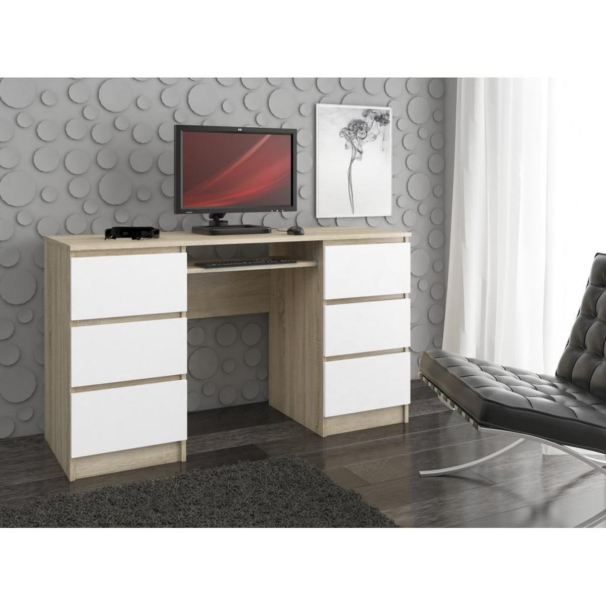 SCHREIBTISCH Eiche Sonoma, Weiß 77/135/50 - Braun/Weiß, Holzwerkstoff (155/85/77cm) - RAUMHIRSCH FURNITURE