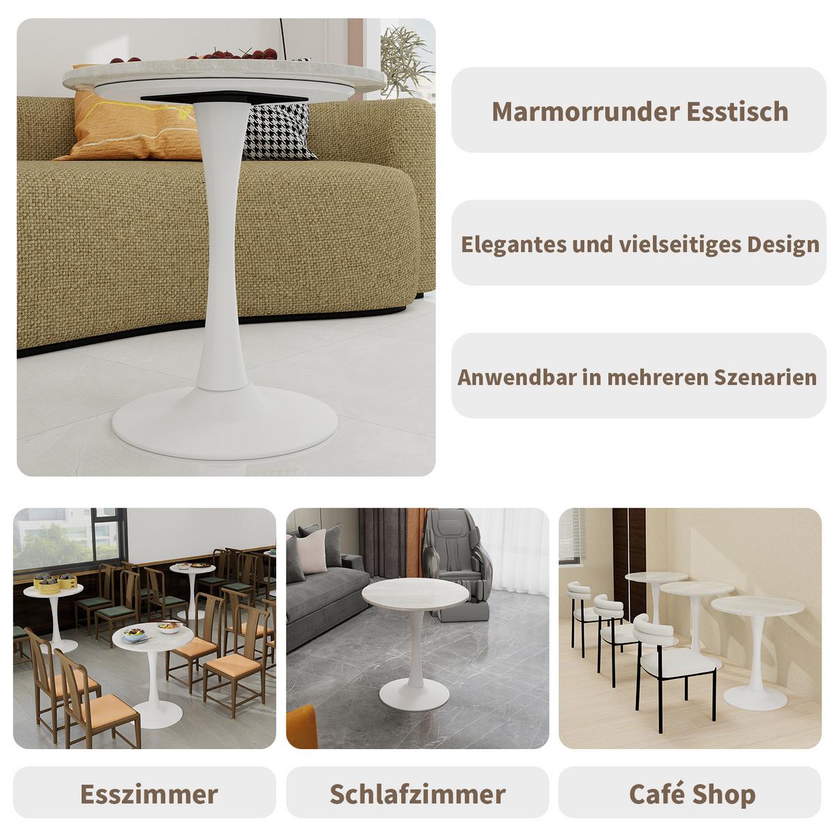 ESSZIMMERTISCH marmor-optik weiß – runder säulentisch für 2-4 personen - Weiß, Holzwerkstoff (70/70/72cm) - Urban Meuble