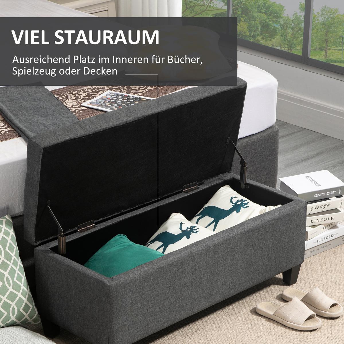 TRUHENBANK leinenartiges Polyester holz Dunkelgrau - Dunkelgrau, Kunststoff (40/44/100cm) - HOMCOM