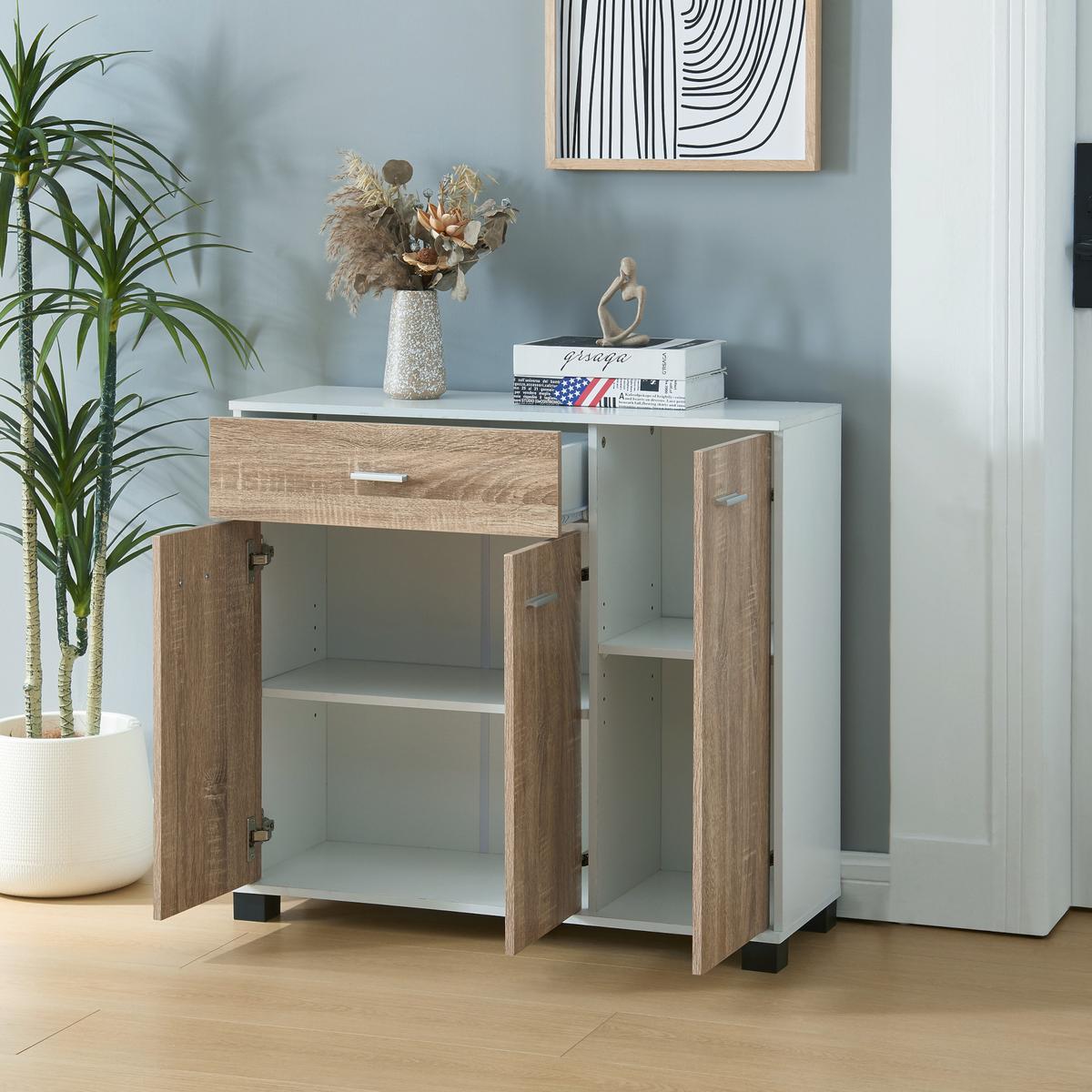 SIDEBOARD Bobeck - Eichefarben/Weiß, Holzwerkstoff (80/72/28cm) - [en.casa]