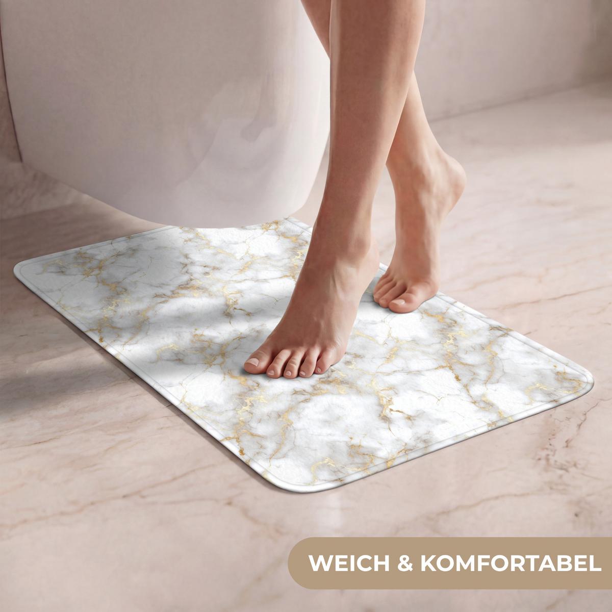 WC-VORLEGER Goldene Adern - Marmor - Weiß WC Teppich 40x60 cm - Weiß, Textil (40/1cm) - OnlyWow