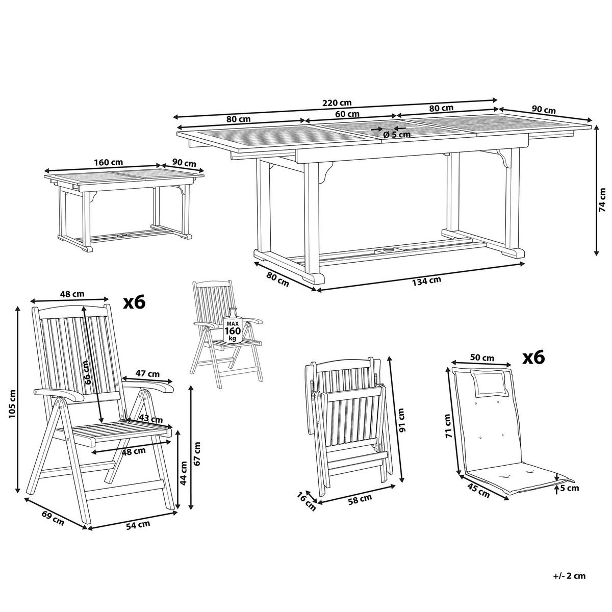 GARTENMÖBEL-SET 6-Sitzer Blau Akazienholz Java Premium - Hellbraun, Holz - Beliani