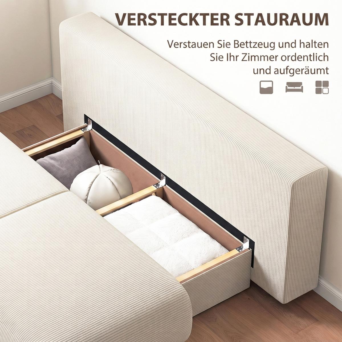 SCHLAFSOFA Cord Beige - Beige, Kunststoff/Textil (100/84/188cm) - HOMCOM