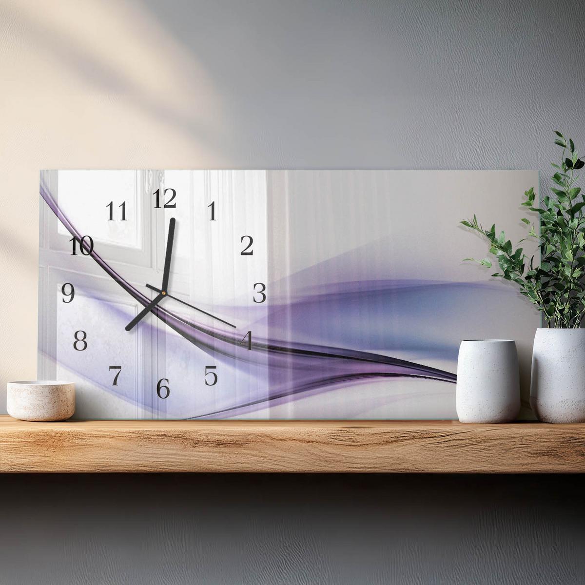 WANDUHR aus Glas 60x30 cm - Farbwellen - Lila, Glas (60/30/0.4cm) - TULUP