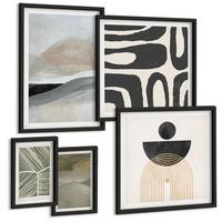 BILDER SET 5er Set - 50x50 cm & 20x30 cm & 40x60 cm Schwarzer Rahmen - Gemalte abstrakte Dekorationen - Schwarz, Kunststoff (40/60cm) - TULUP