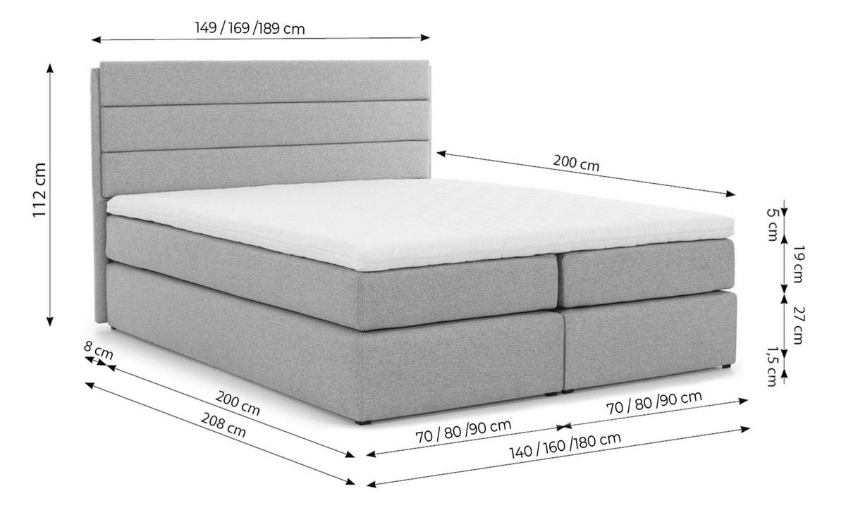 BOXBETT Sequoio 140/200 cm in Grau – mit Matratze und Topper - Schwarz/Grau, Holz/Holzwerkstoff (140/200cm) - AX Living