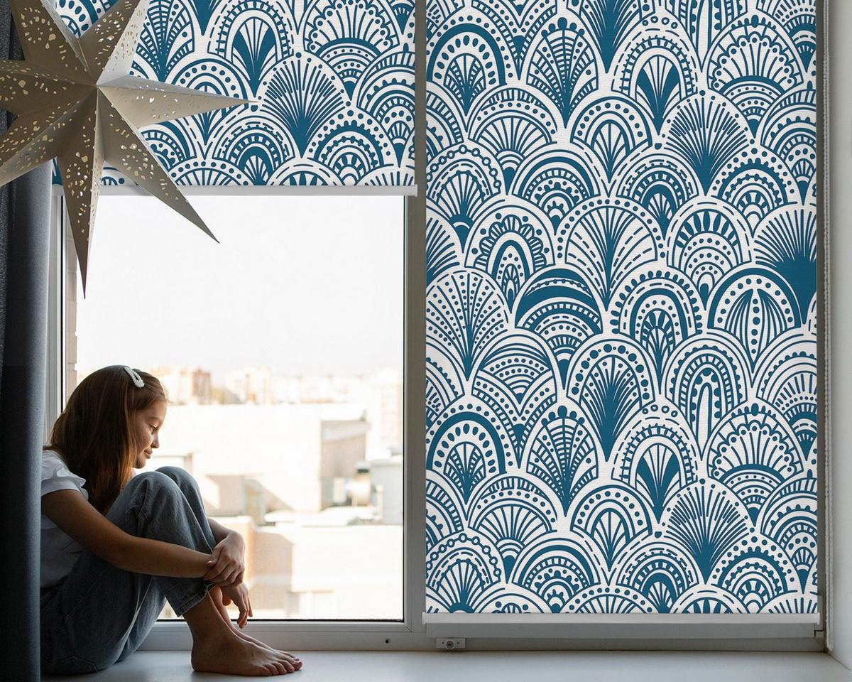 INNENROLLO - Fensterrollo - Rollo - 150x180 cm - Blaues Muster - Blau, Kunststoff (150/180/0.5cm) - TULUP
