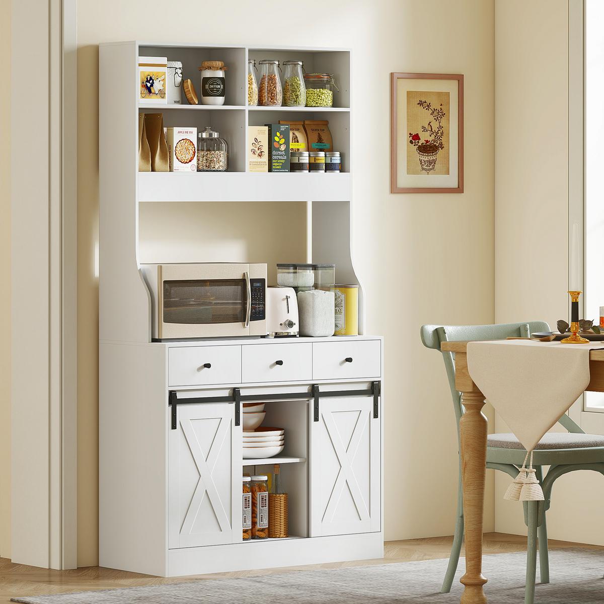 KÜCHENSCHRANK, Hochschrank mit Arbeitsplatte, Buffetschrank mit Schiebtüren - Weiß, Holzwerkstoff (40/180/93.5cm) - HOMCOM