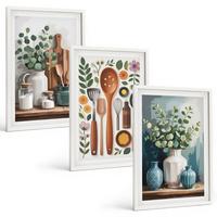 BILDER SET 3er Set - 40x60 cm Weißer Rahmen - Küchenaccessoires auf pflanzlicher Basis - Weiß, Kunststoff (40/60cm) - TULUP