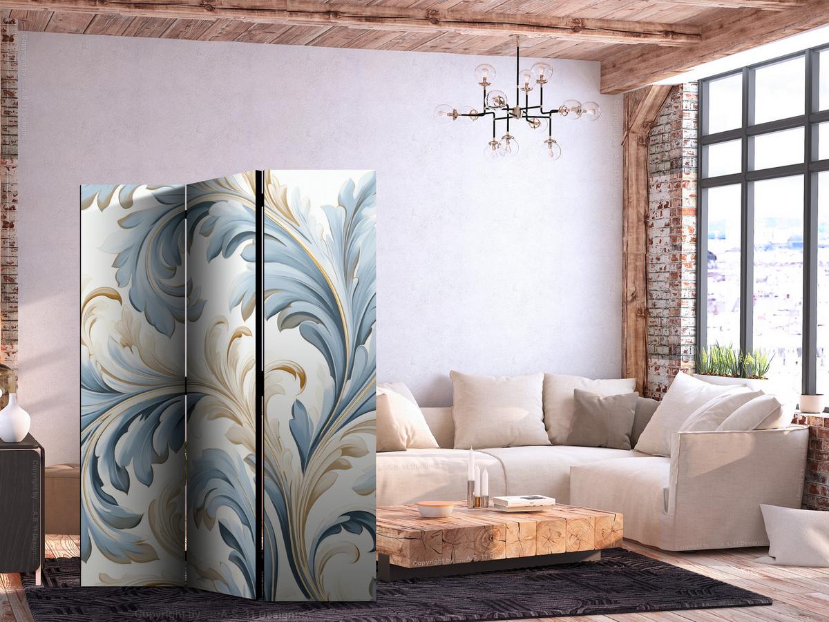 PARAVENT Akustik 3-tlg 135x172 cm Barocke Ornamente - Blau, Holz/Textil (135/172/3cm) - Muralo
