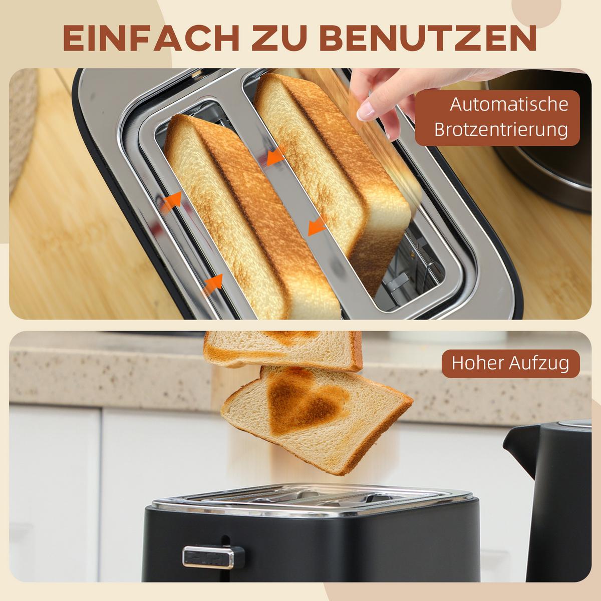 KOCHER-TOASTER-SET Stahl Kunststoff Schwarz - Schwarz, Kunststoff (16/24.3/21.2cm) - HOMCOM