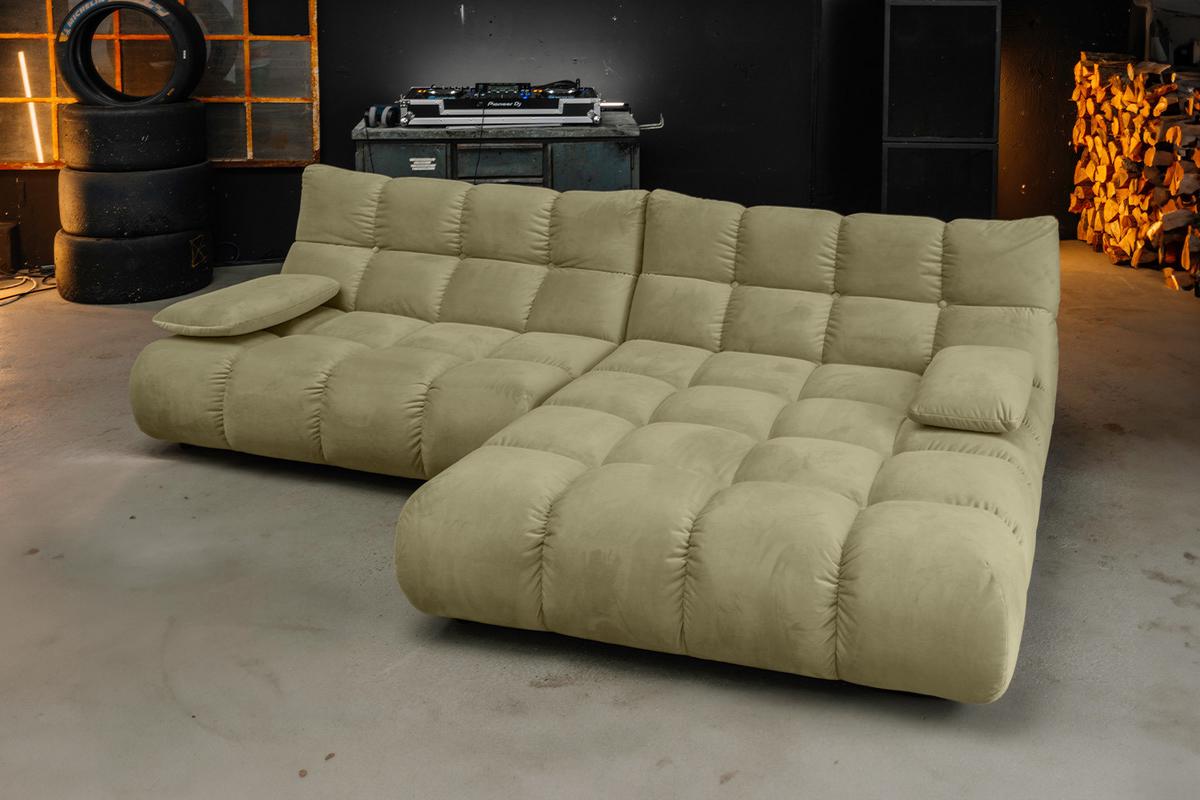 ECKSOFA VIVIEN Grün Velvet - Schwarz/Olivgrün, Kunststoff/Textil (290/178cm) - KAWOLA